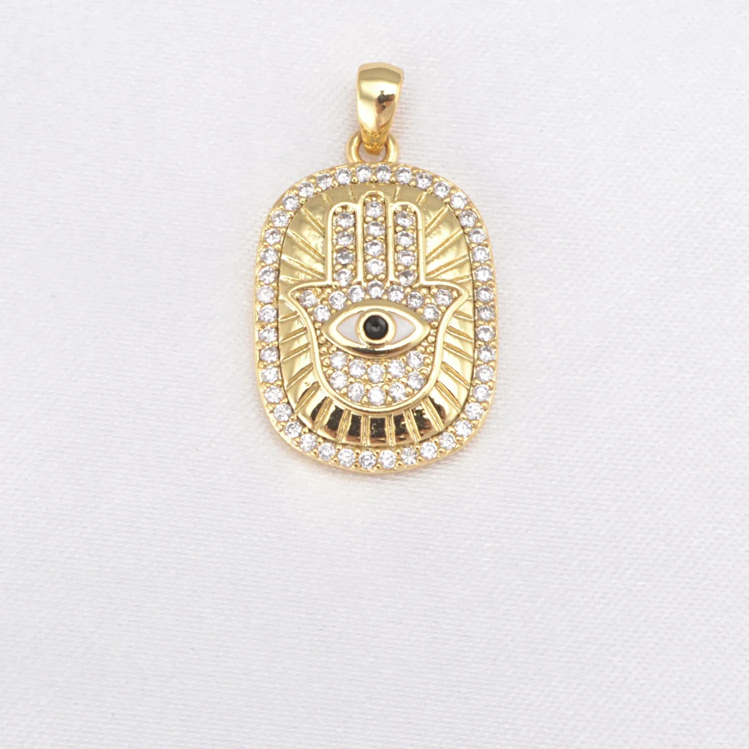 8 Pcs Fatima Hand Pendant DIY Necklace Jewelry Making Accessories Palm Evil Eye Charms Inlay Zircon Copper Plated Part Wholesale