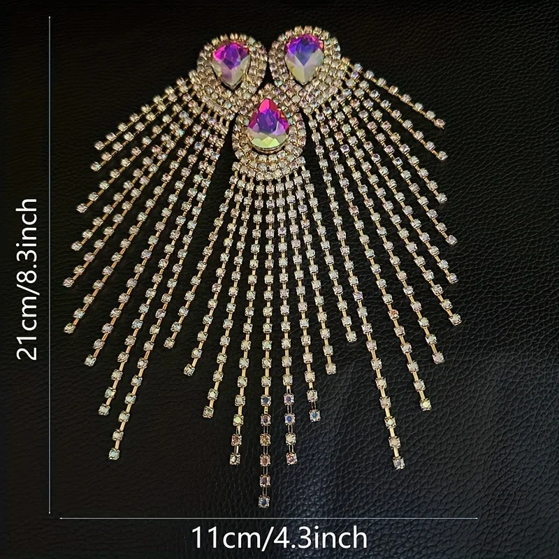 Sparkly Rhinestone Shoulder Chain with Fringe Epaulet &Brooch,Stage Performance Dress Accessories,DIY Wedding Evening Gown Decor