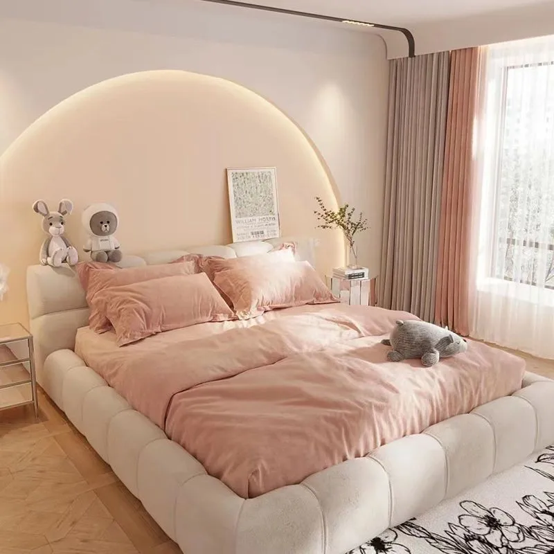 

cream wind puff bed master bedroom 1.8 meters double modern wedding bed 2 meters x 2 meters 2 letto matrimoniale home furniture