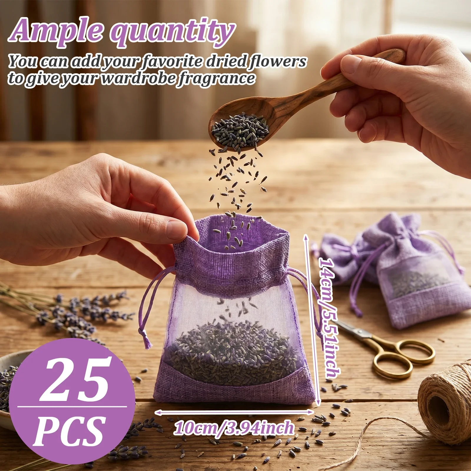 25/50Pcs Lavender Sachet Bag Purple Reusable Empty Sachets Bag with Drawstring Spice Dry Flower Storage Bag for Drawers Closets