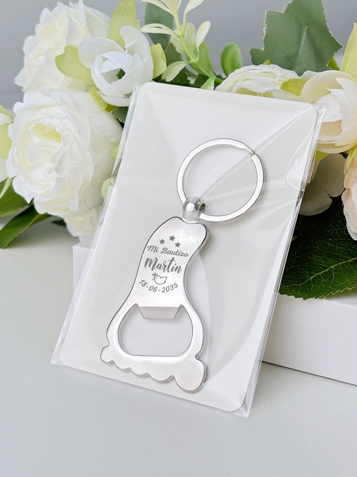 Recuerdo de Bautizo, Llavero Personalizado con Forma de Pie, Abrebotellas, Regalo de Primer Cumpleaños o Aniversario para Invitados, Recuerdo para Baby Shower