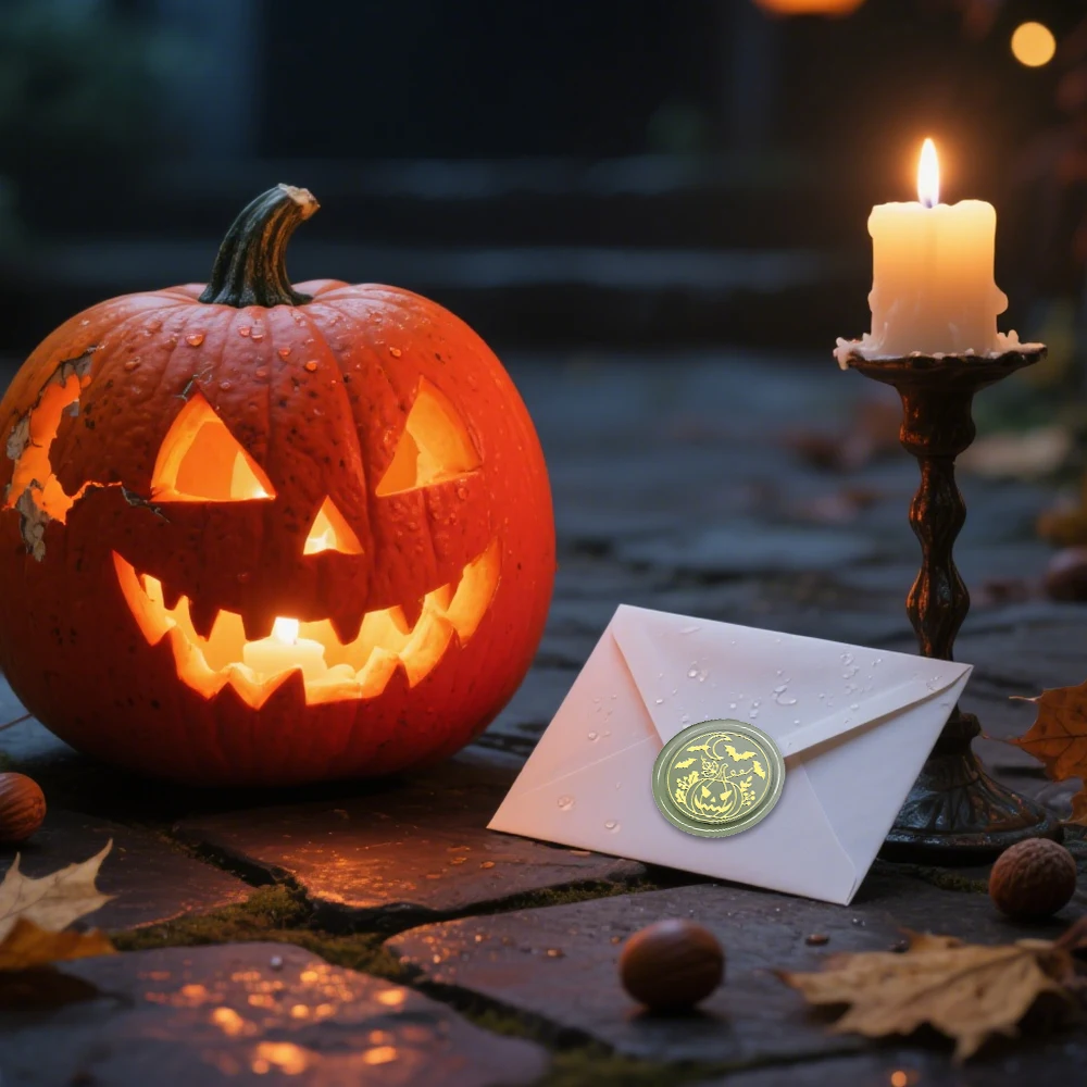 Halloween Series, Halloween Pumpkin Wax Seal Stamps Interchangeable Brass Stamp Heads for Decorating Gifts and Greeting Cards