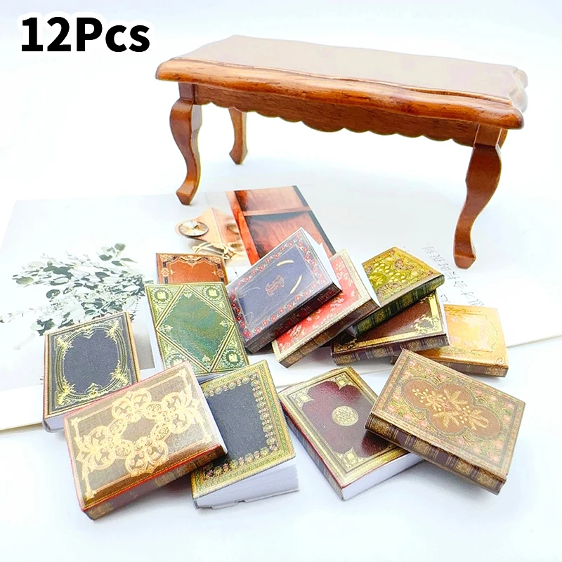 12Pcs/set Dollhouse Miniature Classic Books Model 1:12 Mini Notebooks Pretend Play Doll House Decoration Accessories-Toy