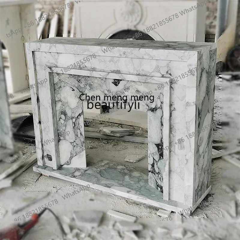 SS 7304new style Marble Arabescato Stone Fireplace Living Room Entrance Curio Cabinet American Minimalist Fireplace