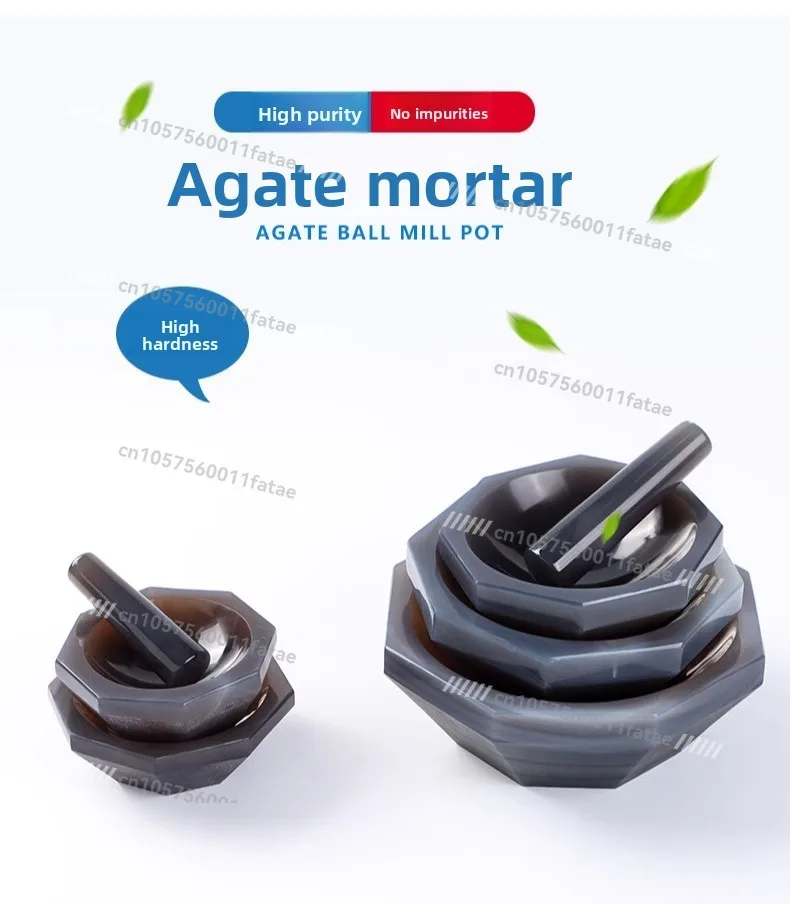 Natural Agate Mortar Lab Grinding Bowl Agate Grinding Rod, Inner Diameter 12cm, 60mm, 80mm