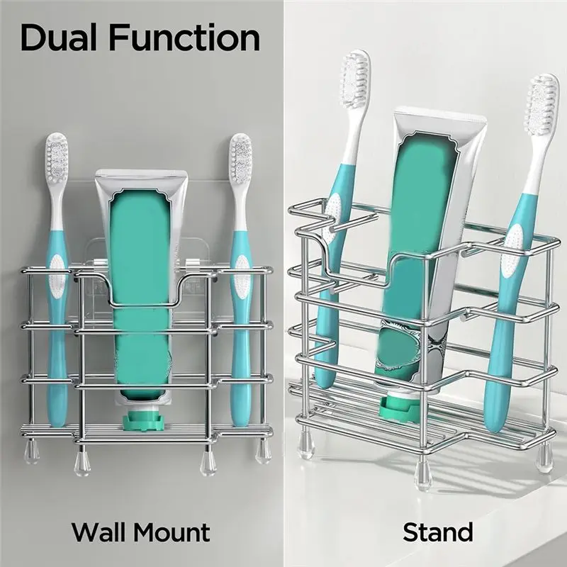 ABUN Toothbrush Holder Wall Mounted 3 Slots Stainless Steel Bathroom Organizer for Toothpaste Shaver Smalfor l Space