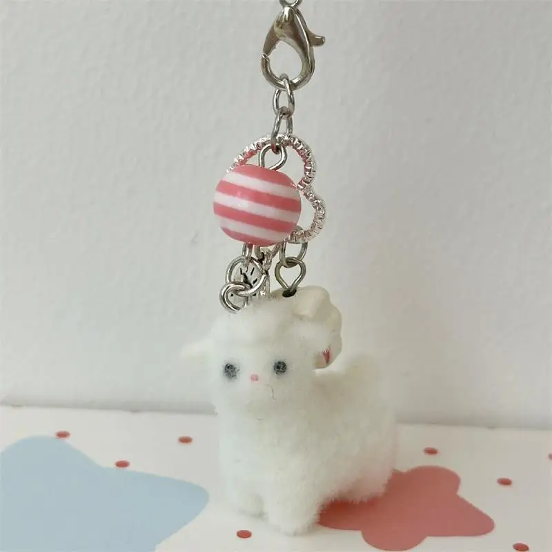 Cute Flocking Alpaca Keychain Pendant Lanyard Phone Chain Lovely Animal Sheep Backpack Charm Girl Bag Hang Ornaments Couple Gift