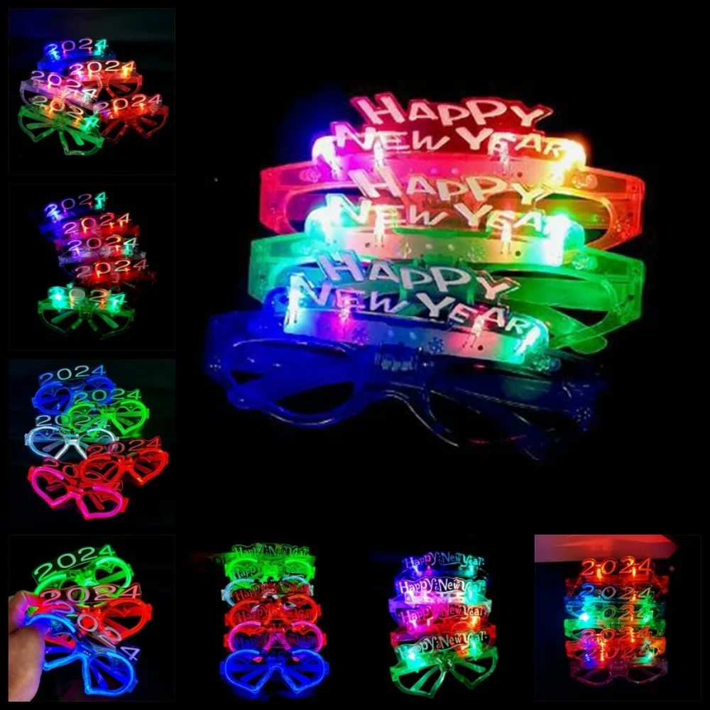 Kacamata 2024 2024 Tahun LED bersinar LED berkedip kacamata 2024 ornamen berkedip kacamata 2024 warna-warni Tahun Baru Cosplay