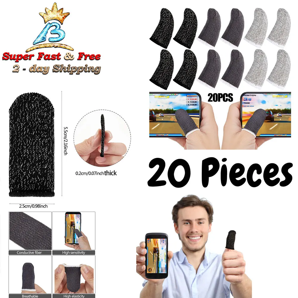 Respirável Game Finger Cover para Touch Screen Controller, Game Thumb Cover, Sweatproof e Slip, 20PCs