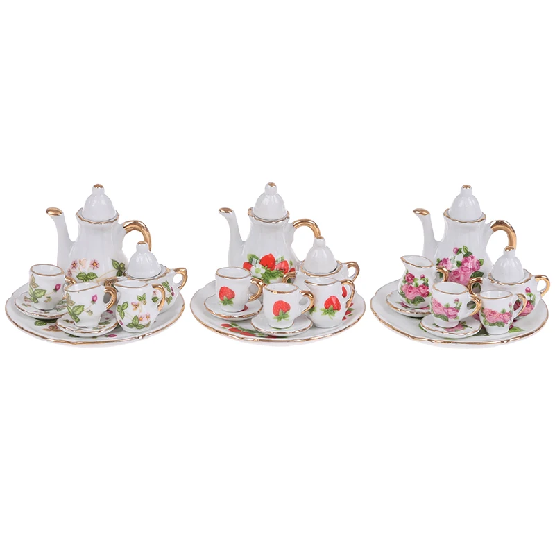 8Pcs/set 1:12 Dollhouse Miniature Dining Ware Porcelain Tea Dish Cup Plate