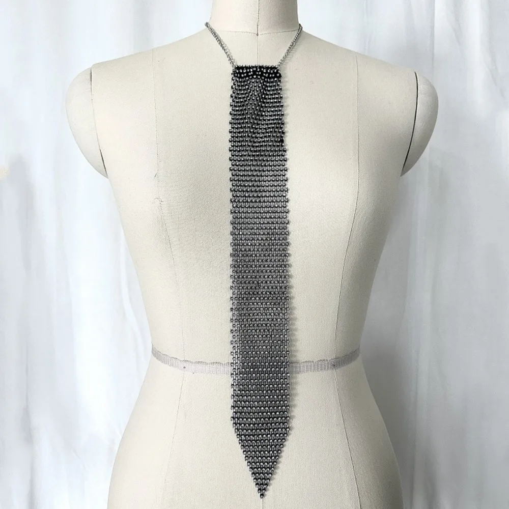 

Shiny Narrow Crystal Rhinestone Neck Tie Soft Adjustable Metal Sequin Necktie Necklace Gold Glitter Cravat Suit Accessories