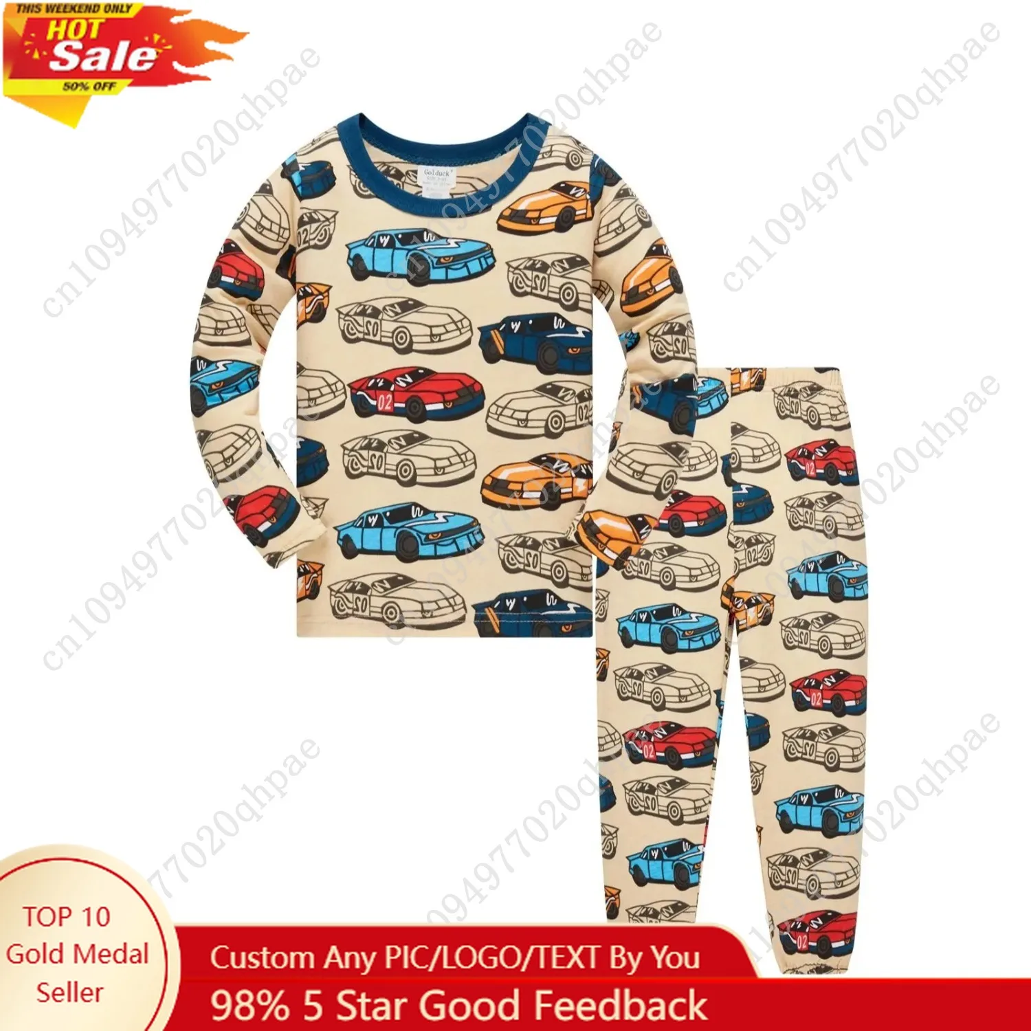 

Children's clothes 100% Cotton Pajama Set for boys, fully printed Cartoon car Children's sleepwear Set for 1-8 Years