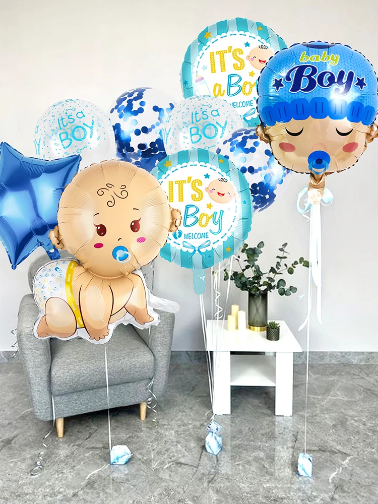 9pcs Cute Blue Pacifier Balloons, Crawling Doll, Perfect for Pregnancy, Gender Reveal, Wedding, Birthday, Baby Shower