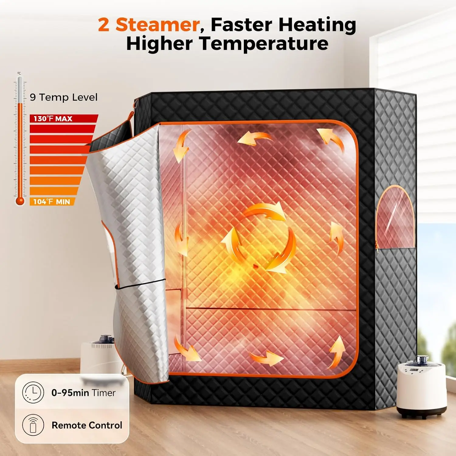 Portable Sauna Box, 2 Person Portable Steam Sauna for Home, Large Sauna Tent with 2 Steamer, Folding Chair for Relaxation-Black