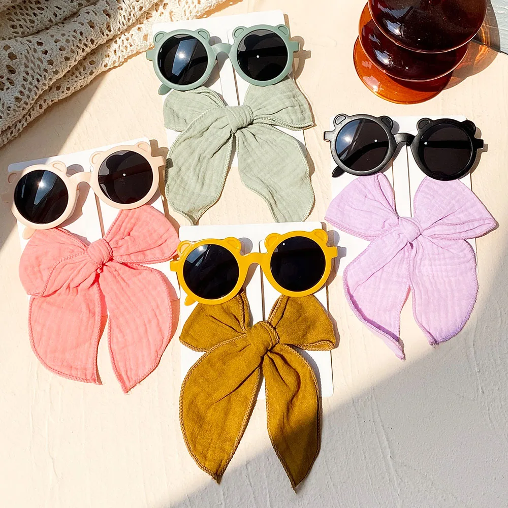 Bow Hair Clip Set Baby Girls Small Funny Cute Kids Sunglasses Women VintageSun Glasses Hair Accessories Protection Eyewear