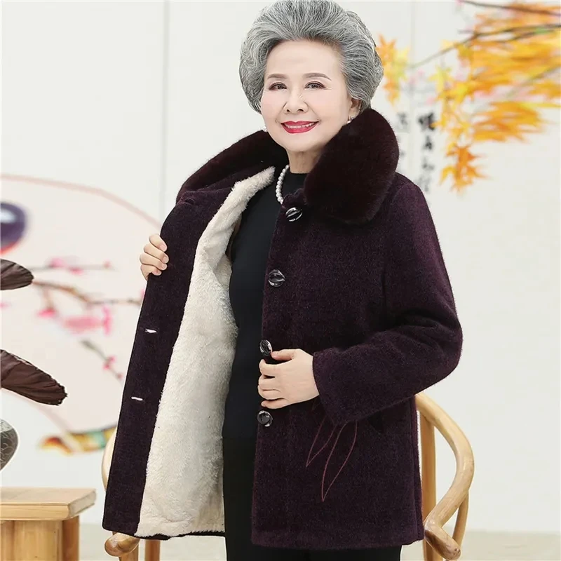 

Middle-aged Elderly Female Imitation Mink Velvet Wool Coat Mother Fleece Jacket Winter Thick Warm Grandma Parkas Woolen Outwear