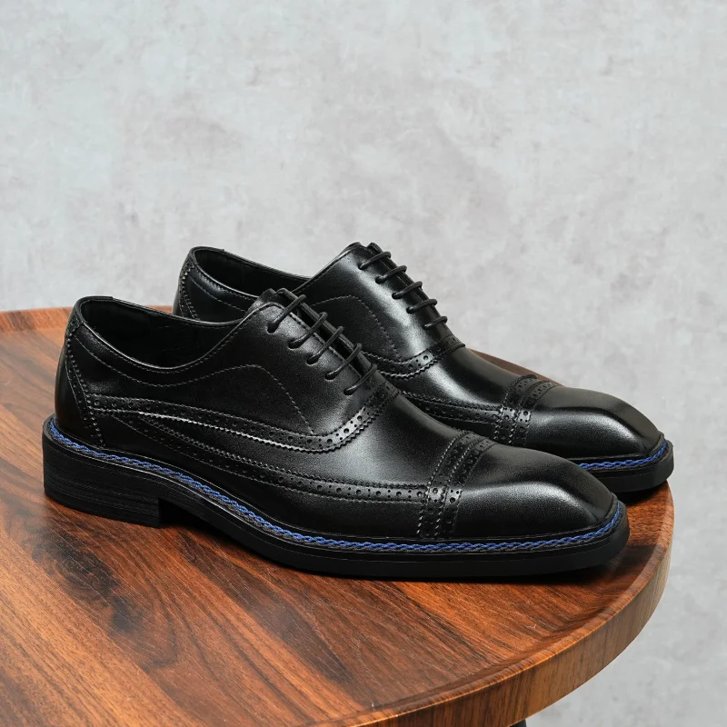 

Men's Genuine Leather Vintage High Quality Shoes Luxury Classic Formal Dress Elegant Gentleman Italian Black Natural Cowhide