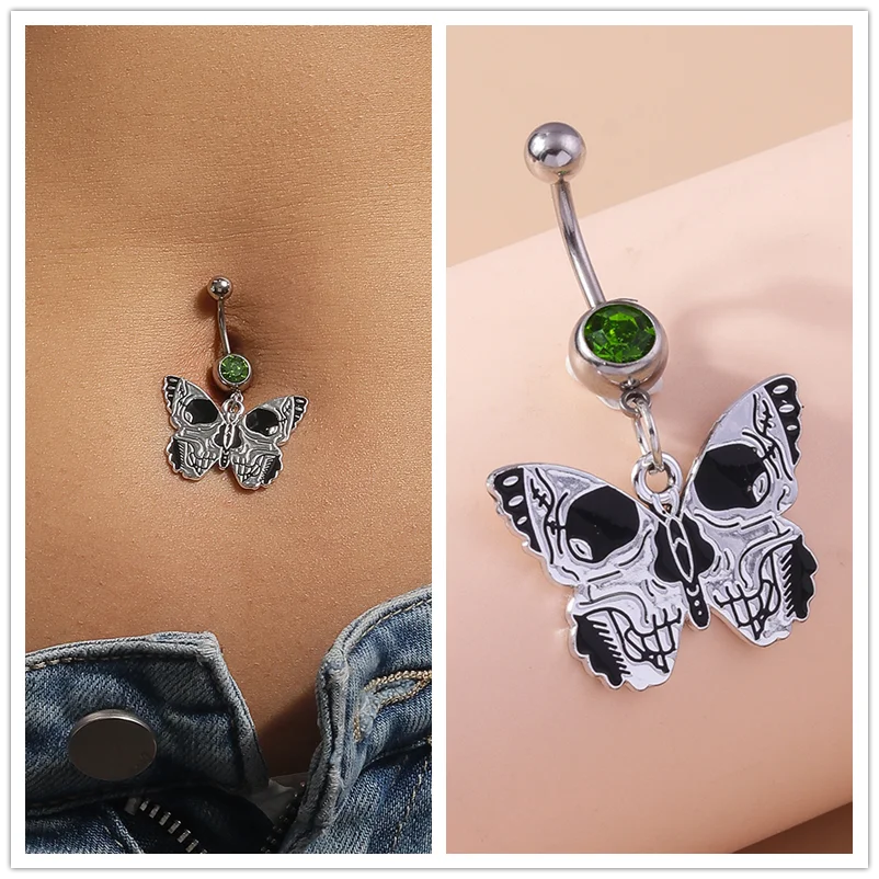 Death Moth Nabelring Chirurgenstahl Gothic Sarg Totenkopf Schmetterling Halloween Bauchnabelring Piercing Ombligo Körperschmuck – Detail 3