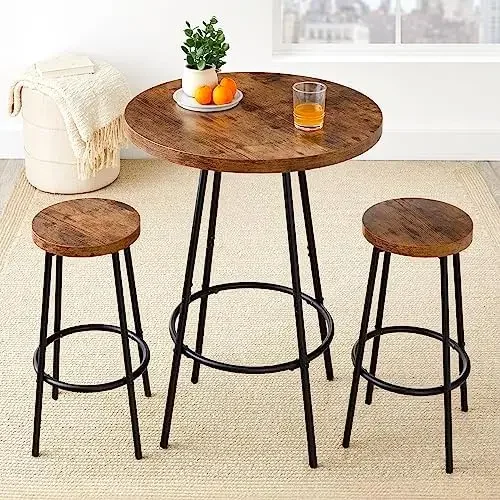 

Bistro Dining Set 3 Piece, Modern Round Counter Height Pub Table, Compact High Top with Bar Stools Pub Dining Set for Kitchen