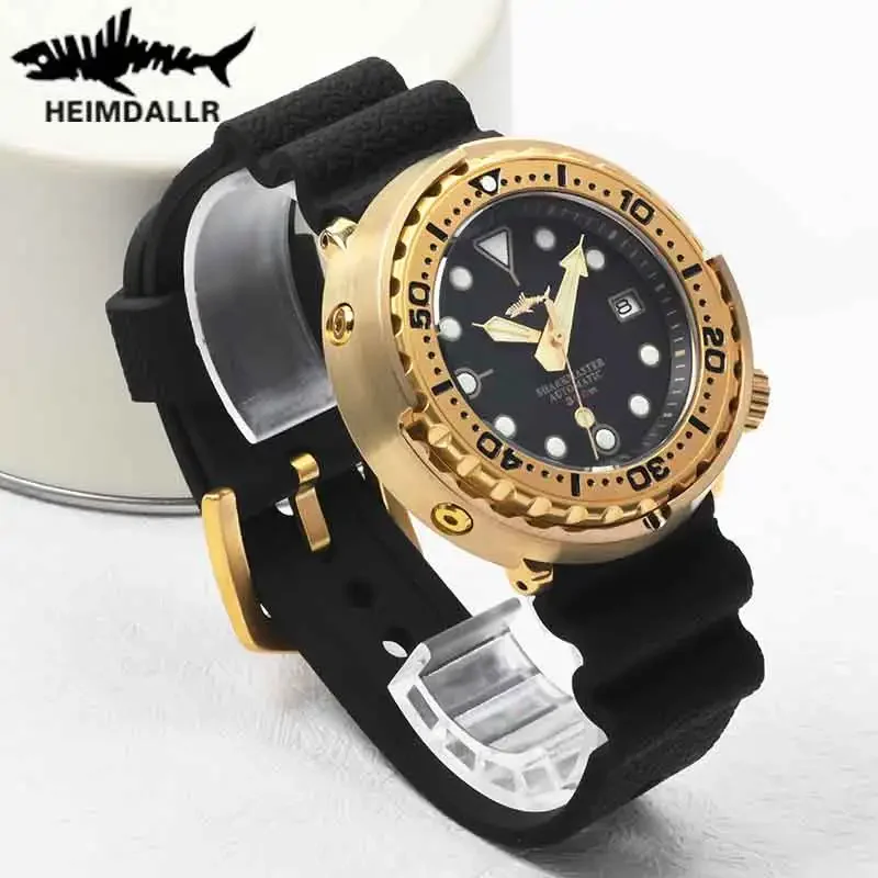 Heimdallr masculino à prova dwaterproof água c3 luminosa safira 30atm mergulhador relógios 47mm bronze caixa de atum nh35a relógio de pulso mecânico automático