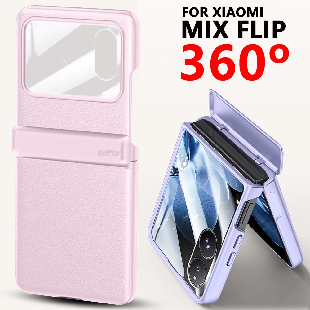 

Кожаный чехол для Xiaomi MIX, флип-чехол с 2024 шарнирами, полная защита, прозрачная стеклянная пленка, чехол-подставка