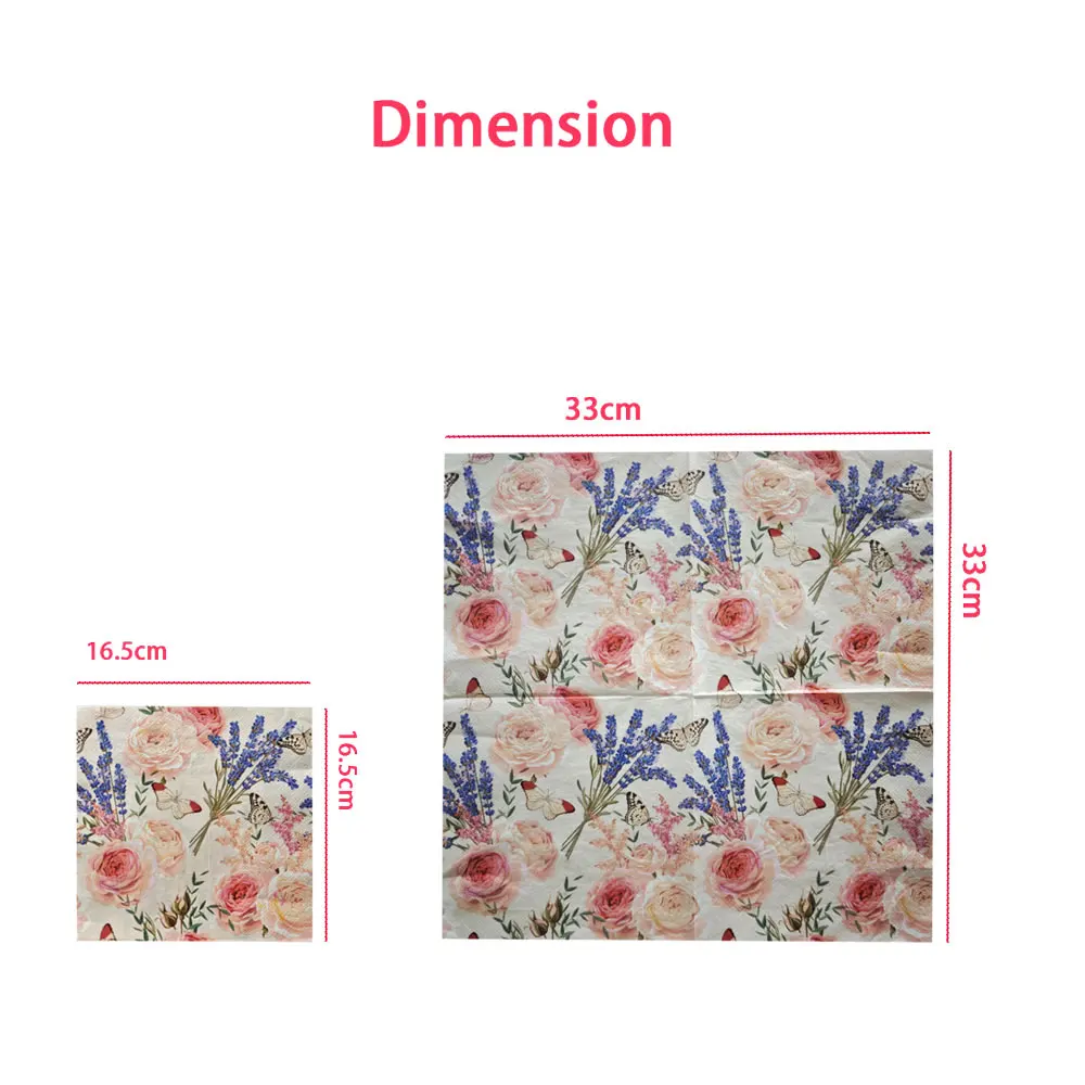 Colourful Napkins Printed Square Paper Napkins Restaurant Floral Facial Tissue Hotel Wedding Table Setting Pure Wood Pulp Paper