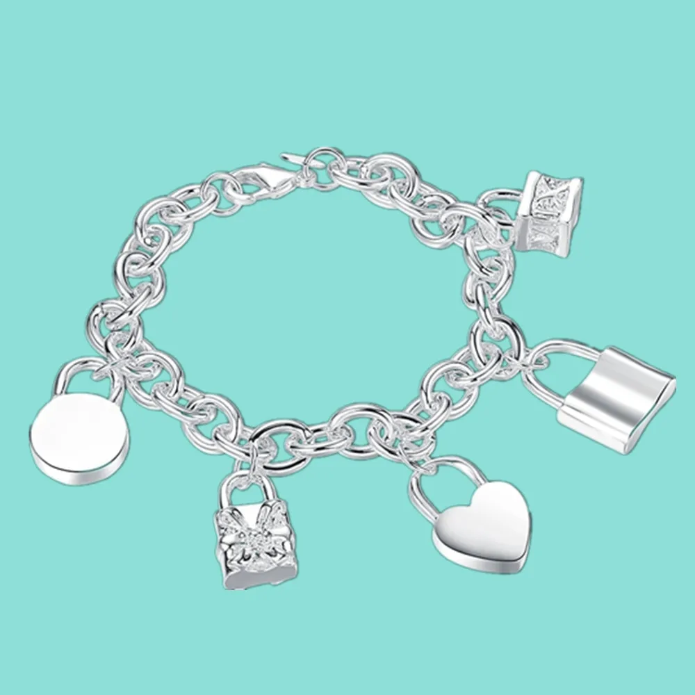 

Fashion 925 Sterling Silver Bracelet Jewelry Five Lock Bracelet For Women Gift