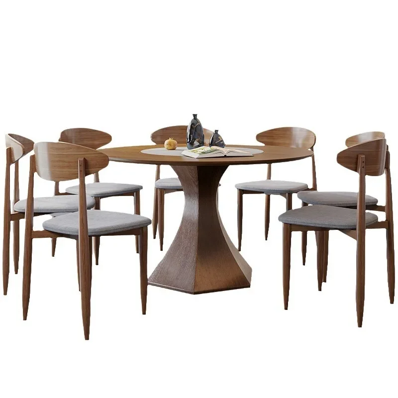Dining table, modern simple solid wood dining table, household table with built-in turntable