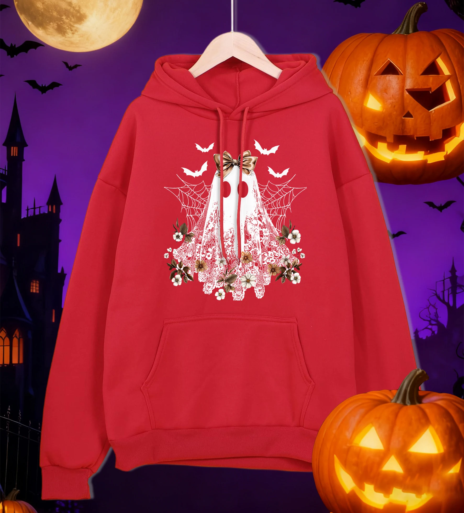 سعيد هالوين الزهور شبح طباعة رجل هوديي الخريف عارضة هودي كل مباراة الصوف هوديس فضفاضة مريحة الذكور الشارع الشهير