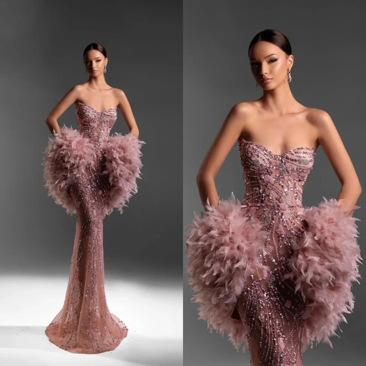 

Luxury Crystals Beaded Prom Dresses Sequined Floor-Length Strapless Prom Dress Formal Occasion Vestido De Noite Customized