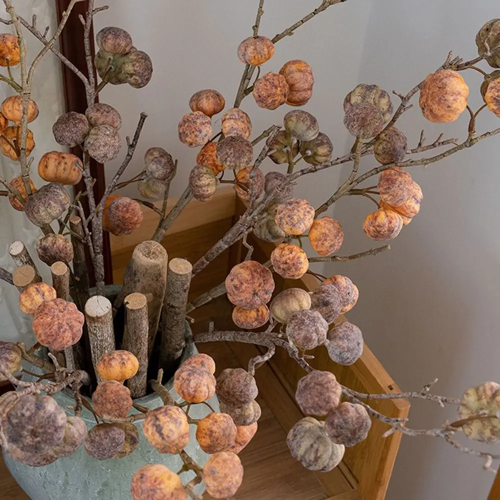 

Flower Arrangement 12-Fruit Artificial Pumpkin Branches Realistic Elegant Simulation Pumpkin Handmade Fake Plants Mantel Decor