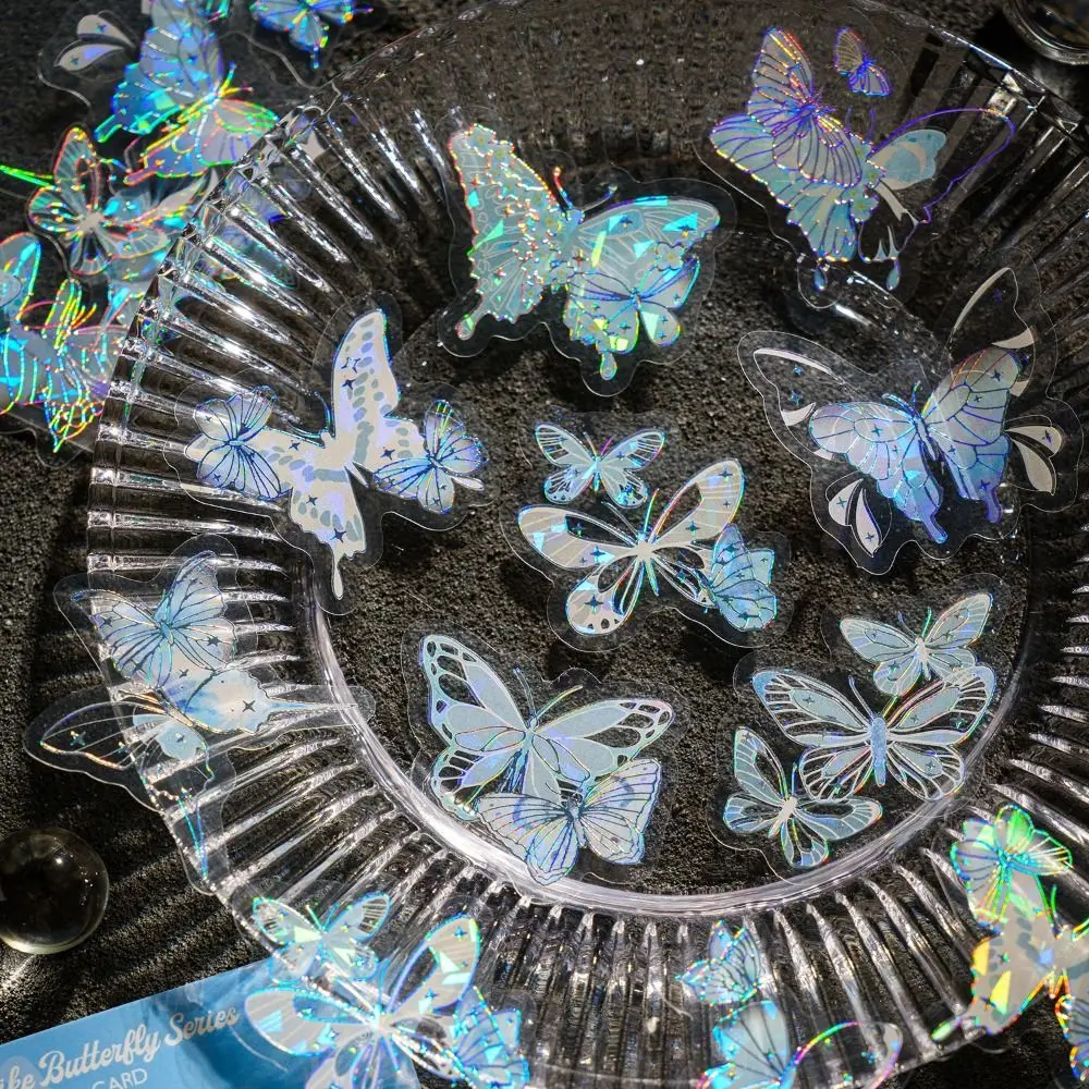 DIY Crafts Fantasy Butterfly Sticker Handmade Aesthetic Ice Crystal Collage Decals Decorative Shiny Holographic Laser Sticker