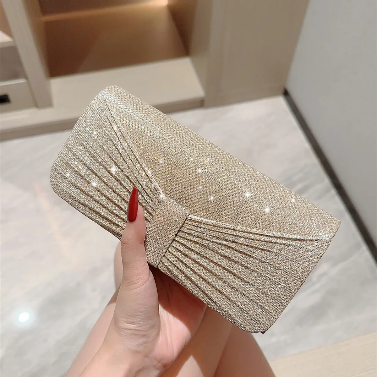 Glitter Envelope Handbag Women Shiny Evening Bag Folded Purse Female Fashion Clutch Bling Bridal Wedding Party