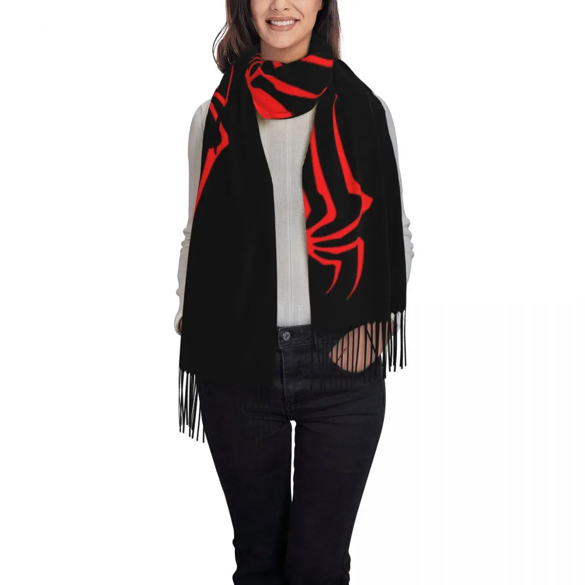 Custom Red Spider Man Scarf Wrap Women Long Winter Fall Warm Tassel Shawl Unisex Scarves