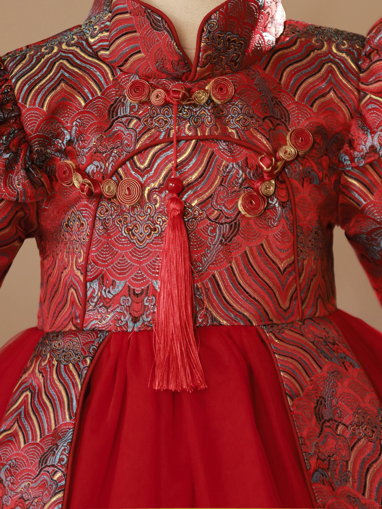 الراقية الجاكار الخريف والشتاء الفتيات فستان السنة الجديدة زي الأطفال الأحمر السنة الجديدة #4