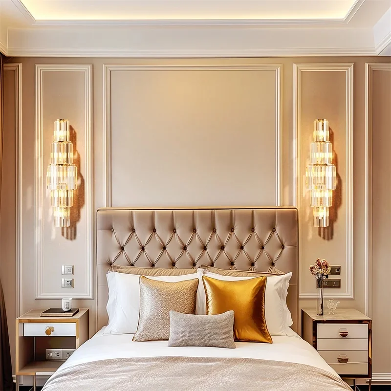 Luxury Tiered Vertical Crystal Wall Sconce Gold Frame Long LED Wall Lamp for Villa Hallway Hotel