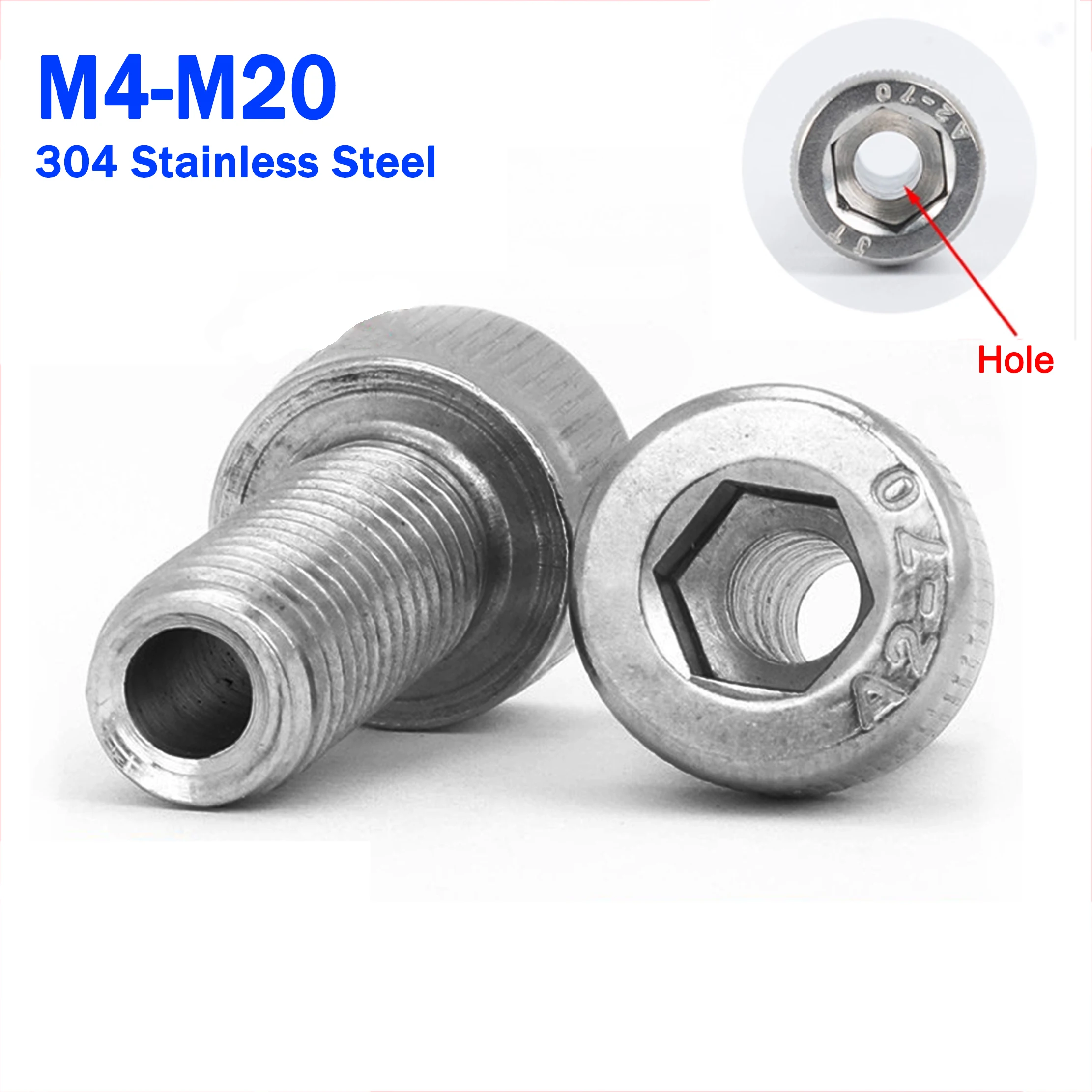 304 Stainless Steel Hollow Hole Through Air-out Pass Allen Hexagon Hex Socket Cap Head Screw Bolt M4-M20