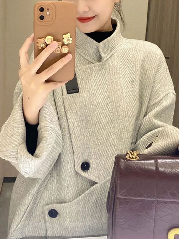 Woolen Coat Autumn Winter 2024 High-grade Herringbone Woolen Jackets Korean Hepburn Style Fashion Tops Women