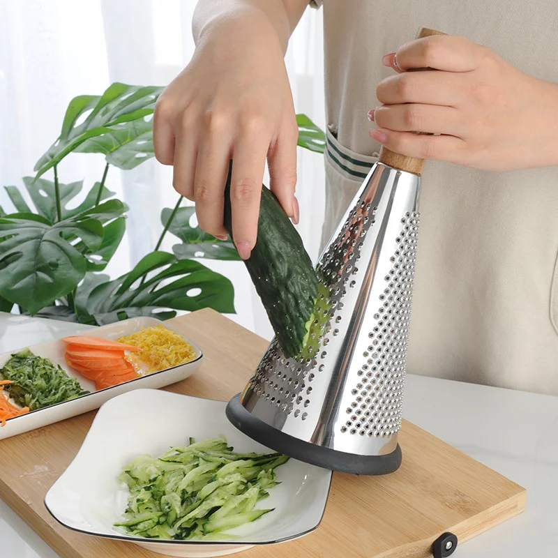 Conical Stainless Steel Grater Hand-held Wooden Handle Potato Shredder Multifunctional Ginger Grinder Kitchen Vegetable Tools image 5