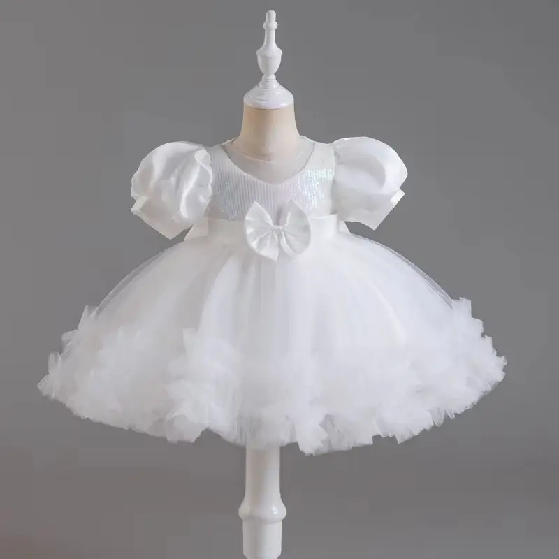 White Baby Girl Wedding Dress Birthday Prom Ball Gown Tutu Child Dress for Occasions Kid's Clothes 6M-5 Years