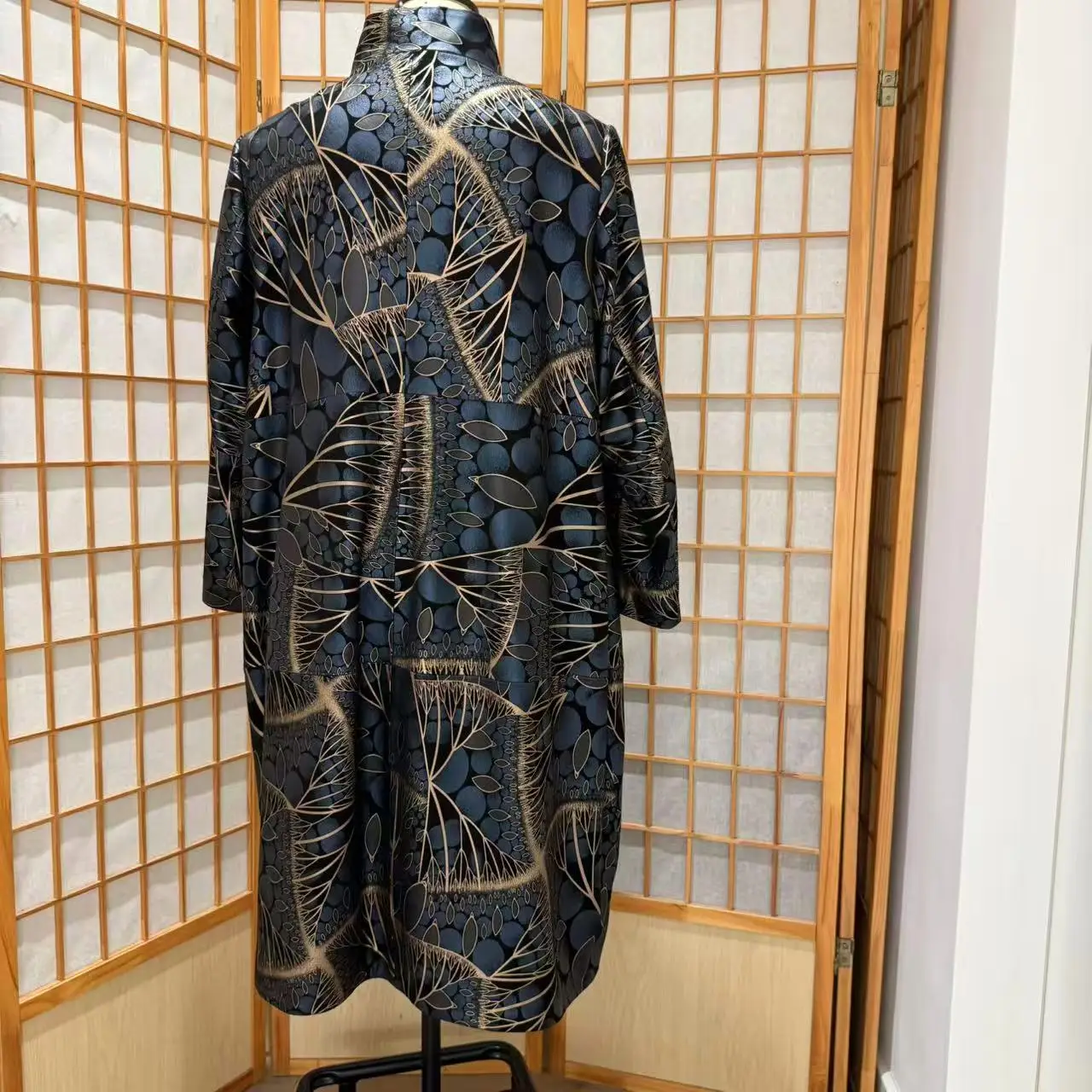 Novmoop Da Thật Chính Hãng Da Nữ Áo Liền Quần Họa Tiết Hoa In Hình Da Cừu Oversize Ý Sang Trọng Phong Cách LT3365