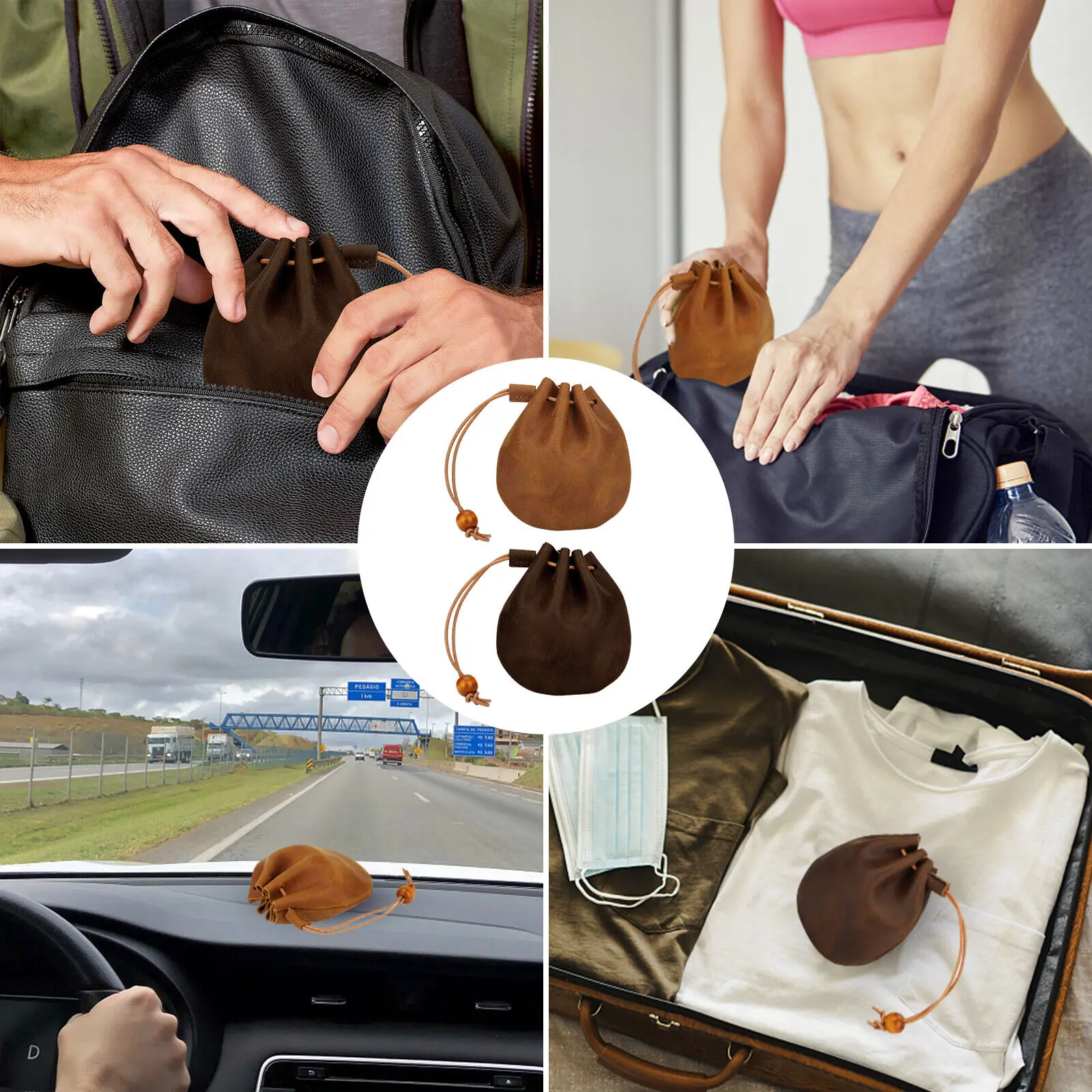 Retro Leather Coin Purse Portable Drawstring Small Bags Mini Lipstick ID Credit Card Money Key Holder Storage Bag Coin Pouch