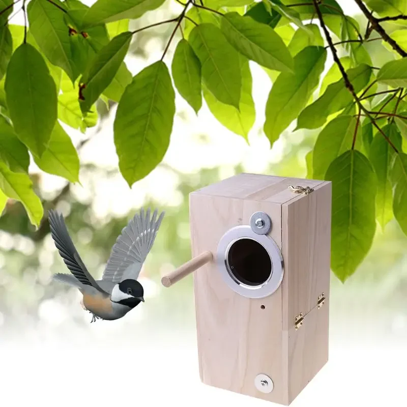 

Wooden Bird Nesting Breeding Box House Parakeet Mating for Case with Clear Window for Cockatiel Finch Canaries Lovebird Conure