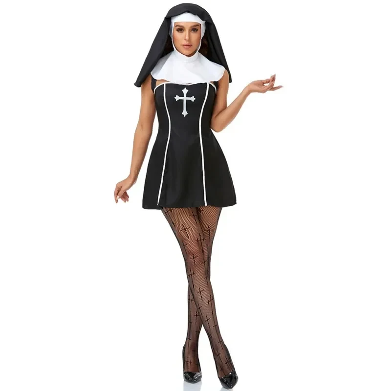 Costume d'Halloween 2026 pour couple, homme et femme, cosplay médiéval, prêtre, nonne, missionnaire, église, religieux, couvent, fête costumée AQE13