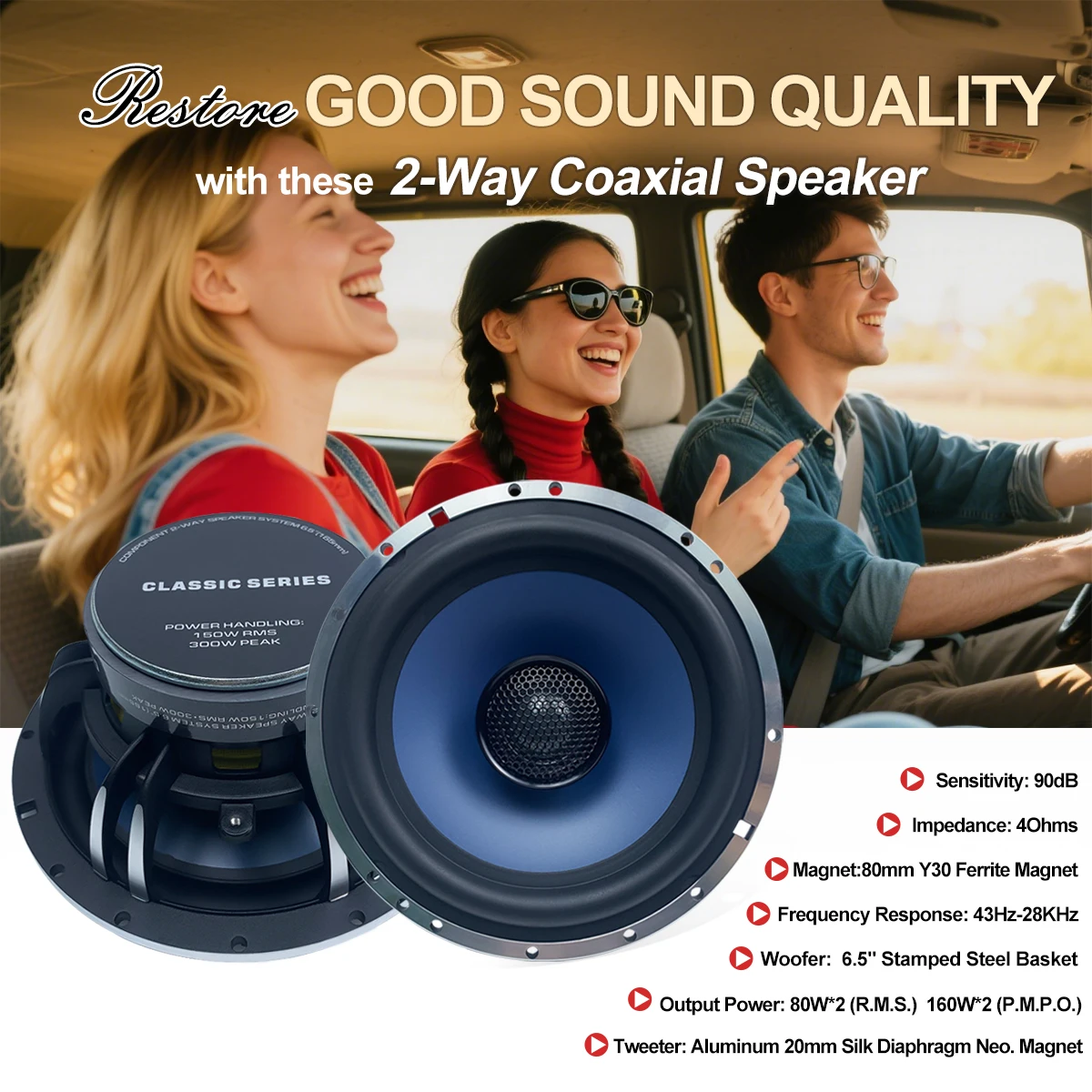 best 80mm-Y30 Ferrite 25mm-Pure Copper PP Cone 6.5 Inch NOM 70W Audio Music Stereo Full Range 2-Way Car audio Coaxial Speaker