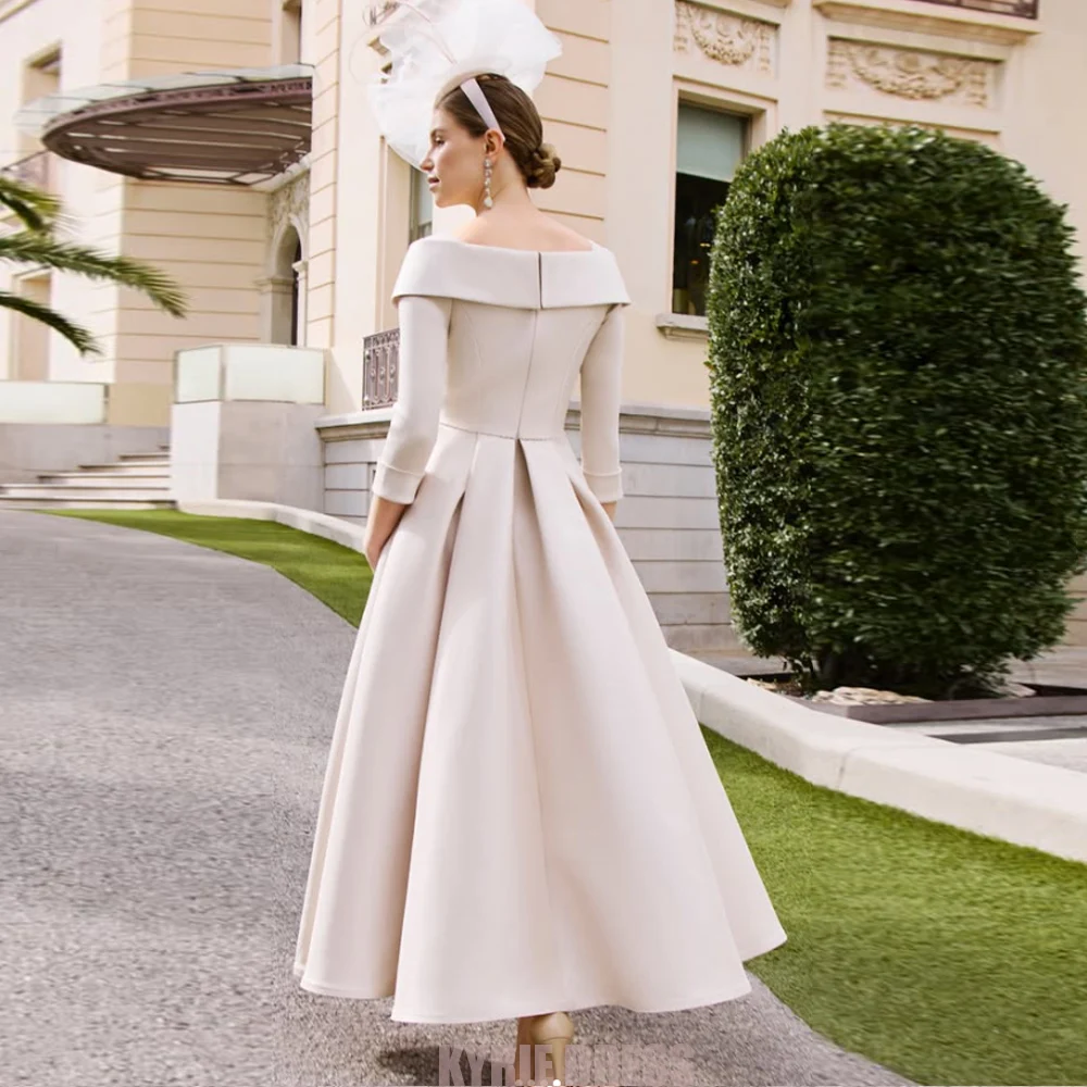 Elegant Mother of The Bride Dress Customzied 3/4 Sleeves V Neck Pleated Split Beading Wedding Guest Gown Evening Dresses