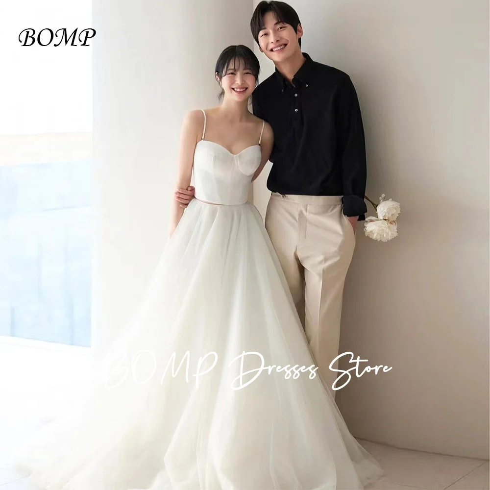 

BOMP Elegant 2PCS Korea Wedding Dress Sweetheart Spaghetti Strap A-Line Ivory Organza Photo Shoot Bridal Gown Customized 웨딩드레스