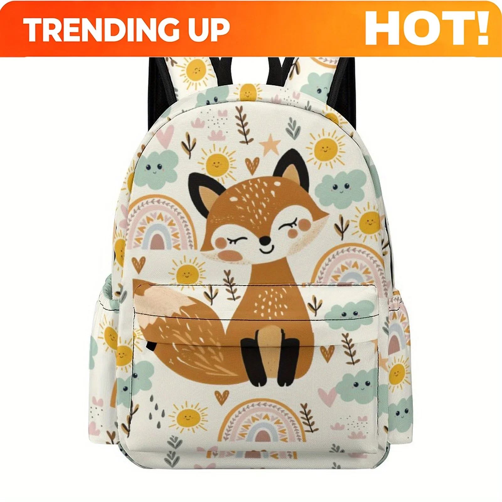 Custom Bag 16. 5 Inch Fox & Sunset Pattern Oxford Cloth Backpack - Lightweight, Adjustable Strap, Zipper Closure, Hand Washable,