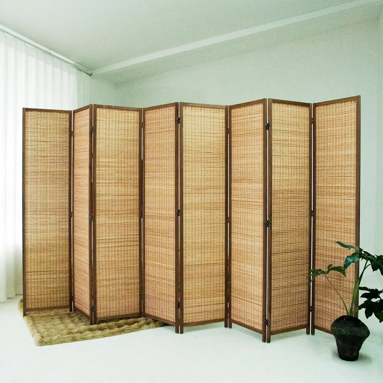 

8 Panel Room Divider Folding Privacy Screen,67 inch Bamboo Panel Divider for Home Partition,Brown