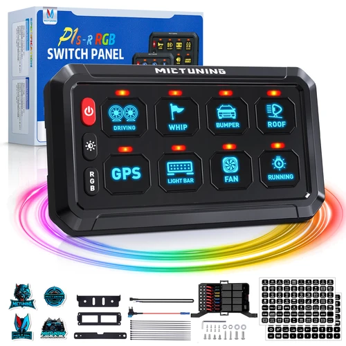 Imagen 2 del producto MICTUNING RGB Panel de interruptor de 8 bandas interruptor de palanca de encendido y apagado caja de sistema de relé de Control de circuito momentáneo táctil Universal Pod para camión